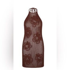 Kulani Kinis Chocolate Brown Coco Crochet Halter Dress